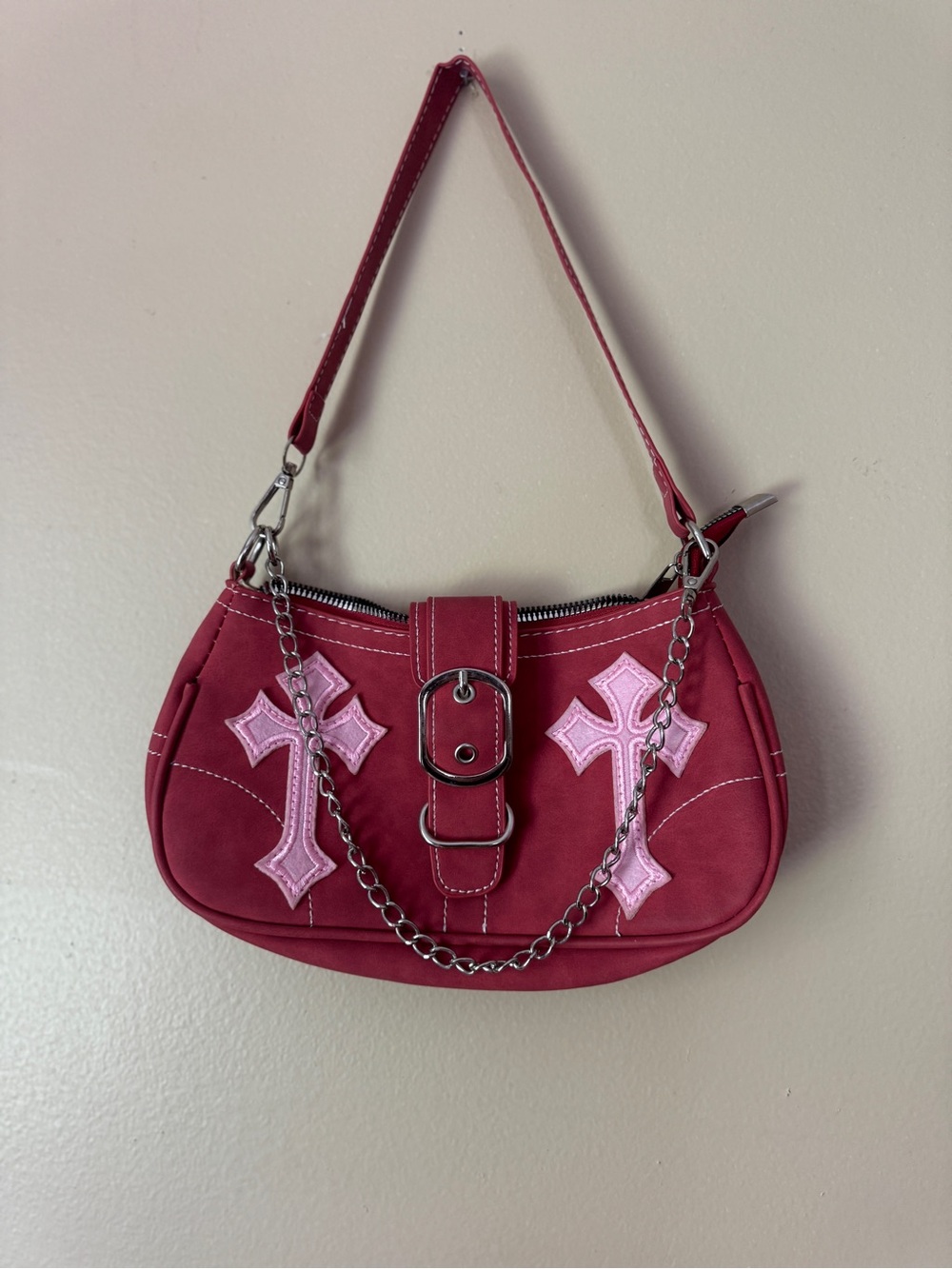Womens Red Cross Accent Shoulder Bag